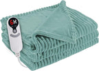 Electric Heated Blanket 50"x60" Throw Size with Cozy Flannel, 6 Heat Settings & 3 Hours Auto Off, Soft & Cozy Warming Throw for Home, Office, or Bed, Machine Washable, Bean Green