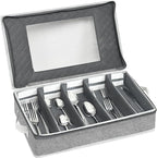 homyfort Flatware Storage Case Box, Silverware Organizer, Tableware Cutlery Utensil Storage Container with Cover/Lid and Adjustable Compartments for Flatware Organization (Grey)