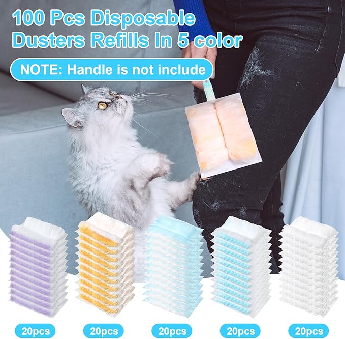 100 Pcs Disposable Dusters Refills Bulk Heavy Duty 180° Multi Surface Replacement Dusters for Cleaning Ceiling Fan with Microfibers Unscented (Fresh Colors)