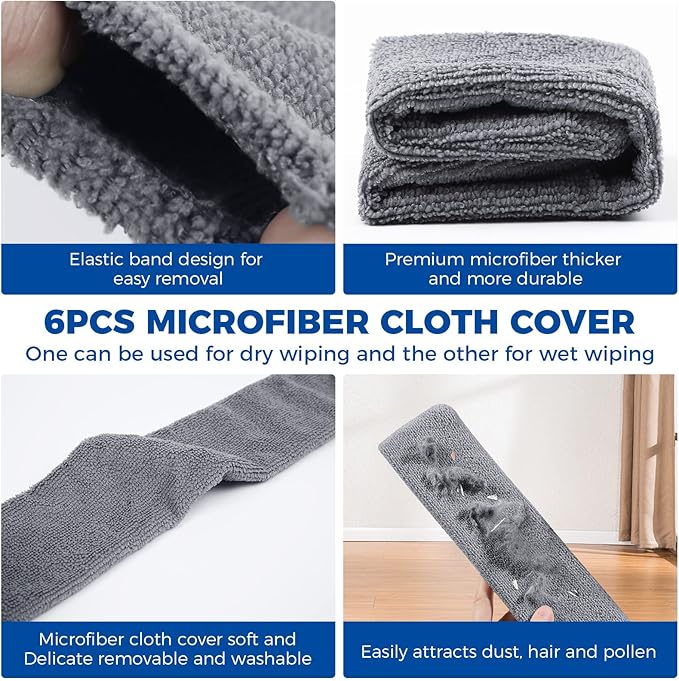 6pcs Dusters Replacement Cloth Retractable Gap Dust Cleaner Cloths, Reusable Microfiber Cloth Cover Washable, Under Furniture Duster Refill for Home Kitchen Household Wall Couch Cleaning Supplies