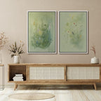 SIGNFORD Framed Canvas Print Wall Art Set Whimsical Green Wildflower Illustration Modern Art Decorative Nordic Nature for Living Room, Bedroom, Office - 24"x36"x2 White