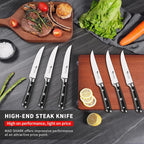 MAD SHARK Steak Knives Set of 6,Premium 12.6-inch Serrated Steak Knife Set,Ultra Sharp German High Carbon Stainless Steel Triple Rivet Collection 6-Piece Kitchen Steak Knife Set (STEAK KNIFE SET OF 6)