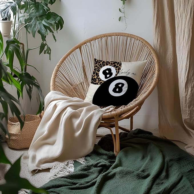 Leopard Star Lucky 8 Ball Throw Pillow Covers 18x18, Cheetah Print Room Decor, Trendy Funky Y2K Leopard Print Decorative Pillow Covers for Girls Room Dorm Apartment Home