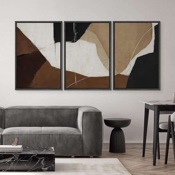 SIGNWIN Framed Canvas Print Wall Art Modern Abstract Neutral Tone Minimalist Geometric Photography Modern Art Minimalist Black and White for Living Room, Bedroom, Office - 24"x36"x3 Black