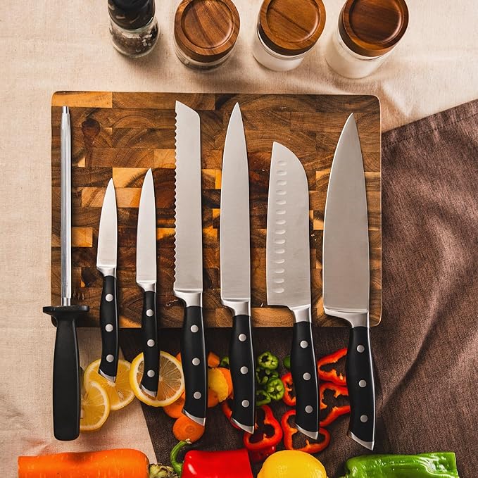 Alata 15-Piece Knife Set with Block, Razor-Sharp,Kitchen Knife Set, Forged Triple Rivet Stainless Steel Knife Block Set