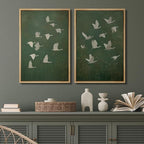 SIGNFORD Framed Canvas Print Wall Art Set Flight of Cranes Elegant Birds in Soft Green Hues Illustration Modern Art Decorative Nordic Nature for Living Room, Bedroom, Office - 16"x24"x2 Natural