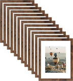 10x14 Picture Frame Set of 12 for 30 x 40 cm Diamond Art Painting, Display 8.5x11 With Mat or 10x14 Without, Wood Wall Gallery Poster Photo Frames Bulk, 12 Pack, Deep Brown