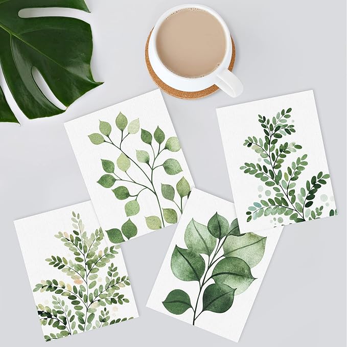 SIGNWIN Poster Bathroom Decor 8"x10", Wall Art Room Decor Multicolor for Living Room, Bedroom, Office Green Pastel Forest Fern Leaf Collage Nature Garden Illustrations Plant Art Botanical