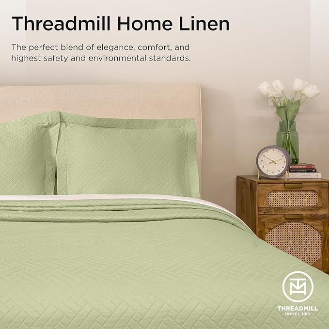 Threadmill Luxury Cotton Blankets for Twin Size Bed | All-Season 100% Cotton Twin Blanket for Bed | Criss Cross Jacquard Lightweight, Soft & Cozy Coverlet, 350GSM, 68 x 90 inches | Sage Green