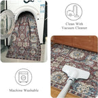 RUGSURE Washable Area Rugs - Perfect for Living Room, Bedroom, Kids Room, Nursery - Stain & Water Resistant Non-Slip, Pet & Child Friendly, Vintage Tribal Area Rugs (Burgundy and Blue, 3' x 5 ')