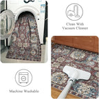 RUGSURE Washable Area Rugs - Perfect for Living Room, Bedroom, Kids Room, Nursery - Stain & Water Resistant Non-Slip, Pet & Child Friendly, Vintage Tribal Area Rugs (Rust and Blue, 6' x 9')