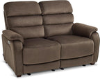 MCombo Zero Wall Recliner Loveseat, Power Recliner Loveseat with Adjustable Headrest, USB A & C Charge Ports, Wood Legs, for Living Room, RVs, Small Spaces (Fabric, ST258M1, Coffee)