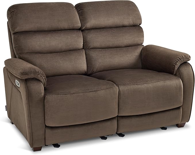 MCombo Zero Wall Recliner Loveseat, Power Recliner Loveseat with Adjustable Headrest, USB A & C Charge Ports, Wood Legs, for Living Room, RVs, Small Spaces (Fabric, ST258M1, Coffee)