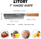 Kitory Damascus Nakiri Knife, 7" Ultra Sharp Kitchen knife - High Carbon 73-Layer 10Cr15CoMoV Stainless Steel - with White Shadow Wood Handle, for Kitchen and Restaurant, 2025 Gift