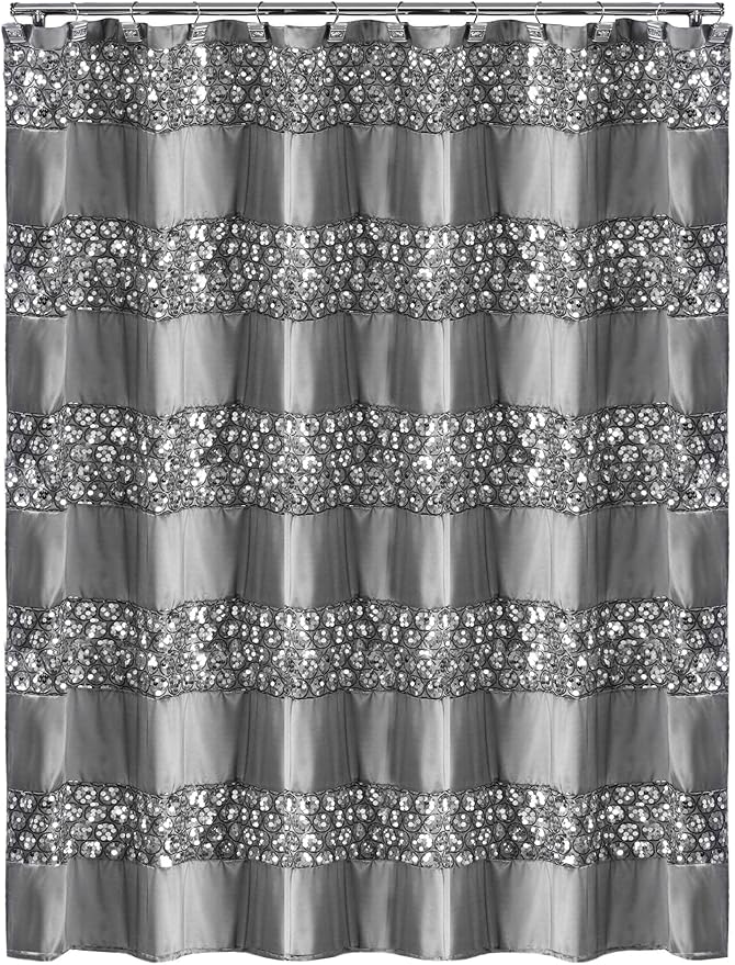 Zahari Home Sinatra 13pc Bathroom Shower Curtain Set - Classic Luxury Fabric Curtains with Unique Design & 12 Hooks