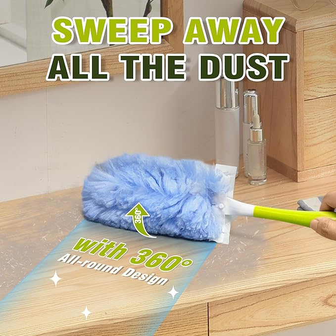 Heavy Duty Duster Refills Compatible with Swiffer, Duster Kit with 30 PCS Refills & 1 Handle, 360° Dusters with 4X Microfibers for Dusting Ceiling Fans, Electronics, Furniture, Blinds