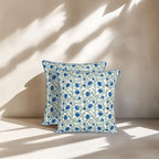 Ridhi Queen Blue Block Print Preppy Grandmillennial Pillow Cover Set of 2-20" x 20" Throw Pillow for Home White Floral Pillow Cover Grandmillennial Home Decor Thanksgiving
