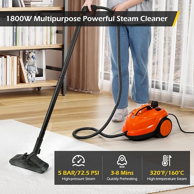 Dyna-Living Steam Cleaner 1800W Multipurpose Steam Cleaner for Home 5 bar Steamer Cleaner for Car Detailing 320°F High Temperature High Pressure Steamer for Carpets Floor with 2.1 L Inner Water Tank