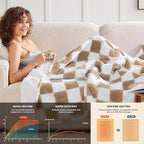 Light Brown Heated Blanket Electric Twin Size, 62X84 Heating Blanket with 10 Heat Level & 8 Hours Auto Off, Checkered Plaid Soft Fleece Sherpa Blankets Warmer Gifts for Couch Grandma Women Adults, ETL