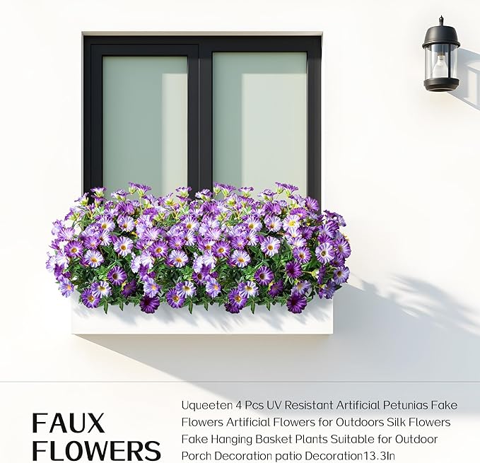 UV Resistant Artificial Petunias 8PCS 13.3In Fake Flowers Artificial Flowers for Outdoors Silk Flowers Fake Hanging Basket Plants Suitable for Outdoor Porch Decor Patio Decor,Light Purple