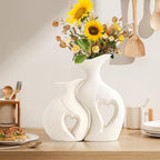 XL Pearl White Vases for Decor,Nordic Heart Shaped Ceramic Vase Set of 2,Modern Vase for Table Centerpiece Dining Living Room Office Coffee Table Wedding House Decoration