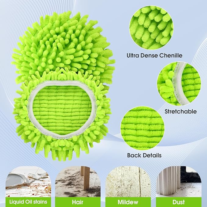 4 Pcs Spin Mop Heads Replacements & 1 Base Set for Ocedar Rinseclean 2-Tank System,Machine Washable Chenille Mop Replacement,Easy Cleaning for Bathroom,Kitchen,Tub