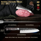 7 Inch Santoku Knife, Black Forged Japanese Chef Knife with AUS-8 Alloy Steel, Japanese Santoku Knife with Full Tang Pakkawood Handle, Christmas Gift with Premium Box (7 Inch Santoku Knife)
