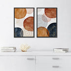 SIGNFORD Framed Wall Art Print Set Vintage Mid-Century Spiral Watercolor Dot Abstract Shapes Illustrations Modern Minimalist Multicolor for Living Room, Bedroom, Office - 24"x36"x2 Black