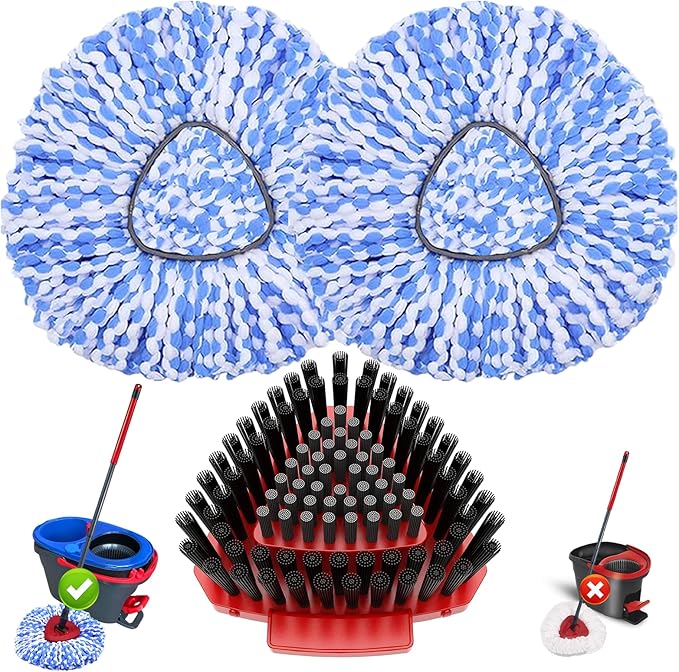 Spin Mop Head Replacement for O Cedar RinseClean 2-Tank System,2 Mop Replace Heads + 1 Upgrade Scrubber Brush, 100% Microfiber Mop Refills Deep Cleaning Machine Washable