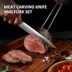 YOTSUBA Carving Knife and Fork Set, Meat Cutting Knife, Razor-Sharp German Stainless Steel Knives Fork Set with Ergonomic Wood Handle, Slicing Knives for Meats, BBQ & Vegetables