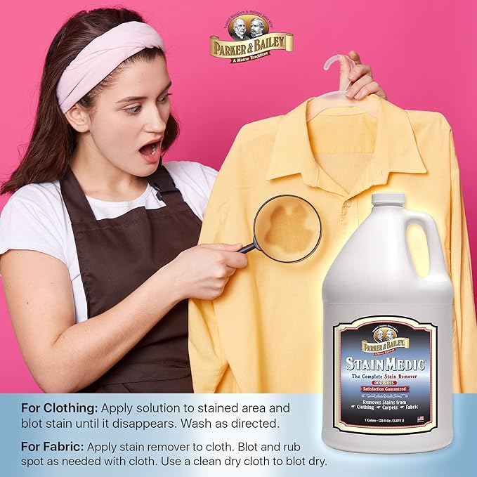 Parker & Bailey Liquid Stain Remover - Instant Stain Removal on Laundry Clothing Fabric Ink Grease Blood Grass Coffee Wine Food Carpet Upholstery Spot Cleaner Odor Free Detergent Booster - Gallon