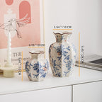 Blue and White Vase, Vintage Blue Ceramic Flower Vessel,Ceramic vases for Home Decor,Vintage Green and Beige for Console Table Mantle Chinoiserie Decor (Blue and White-02, Large)