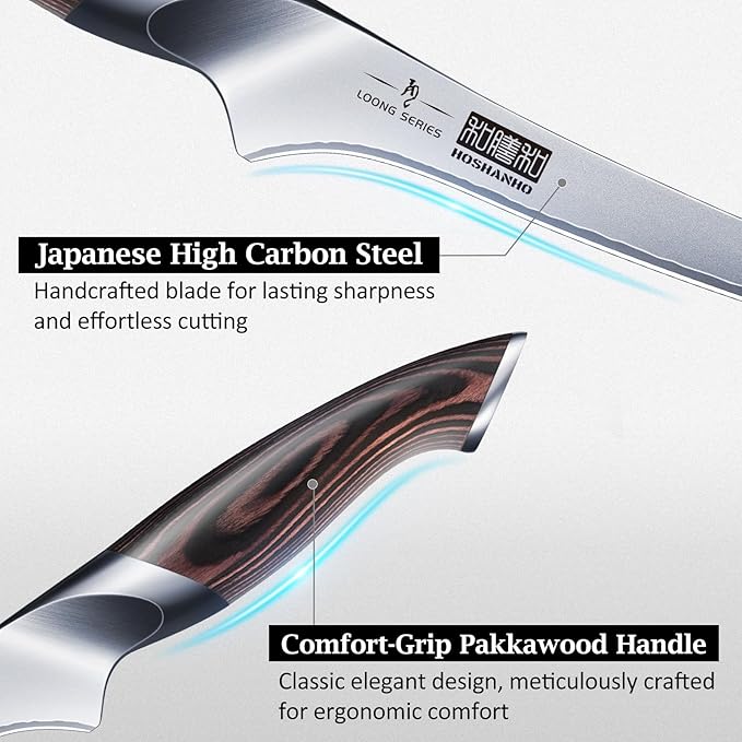 HOSHANHO BBQ Carving Knife Set, Brisket Slicing & Boning Knife for Meat Cutting, Professional Ultra Sharp Butcher Carving Knife in Japanese High Carbon Steel