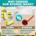 Dish Sponge with Handle – High-Density Absorbent Dish Washing Brush with Handle for Quick & Easy Dishwashing – Non-Scratched Cellulose, Leak-Proof Design for No-Mess Soap Application & Comfortable Use