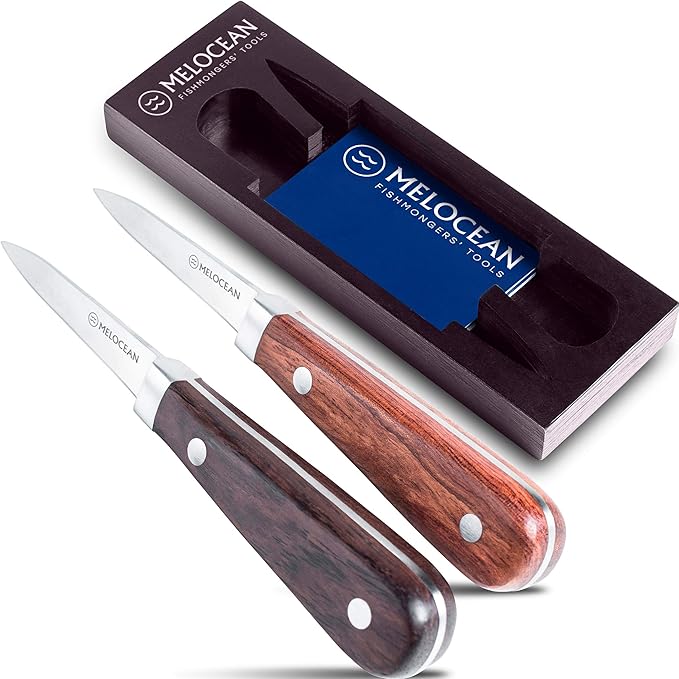 Oyster Shucking Knife Set of 2 - Professional Oyster Knife Shucker Clam Opener Kit in Lovely Box - Bonus Ebook and Brochure Included