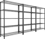 Storage Shelves, 3 PCS 36" L x 14" W x 72" H Heavy Duty Garage Wire Shelving Unit Loads 1750LBS, 5-Tier Adjustable Metal Industrial Utility Shelf Rack for Kitchen, Laundry Room, Basement