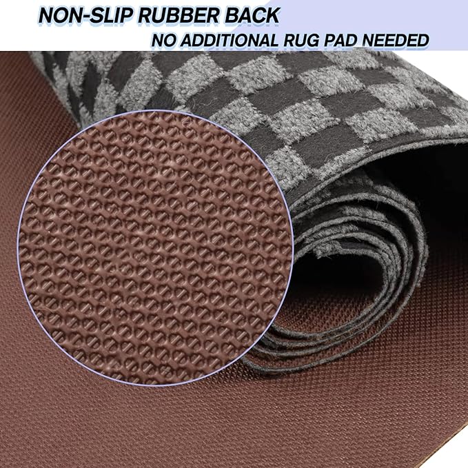 Custom Size Backed Non-Slip Area Rugs Runner, Easy Clean, Waterproof Runner Rugs for Hallway Entryway, Kitchen, Laundry, 3FT x 19FT, Gray Checkered