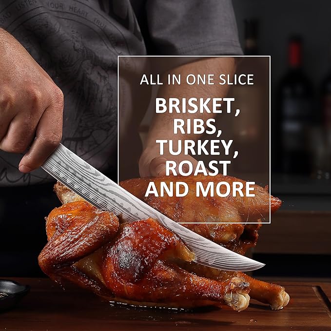 PAUDIN Carving Knife, 10 Inch Butcher Knife, Forged High Carbon German Stainless Steel, Razor Sharp Curved Brisket Slicing Kinfe for Poultry Beef Pork Meat Cutting, Ergonomic wood Handle Design