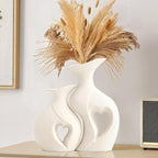 XL Pearl White Vases for Decor,Nordic Heart Shaped Ceramic Vase Set of 2,Modern Vase for Table Centerpiece Dining Living Room Office Coffee Table Wedding House Decoration