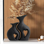 Black Ceramic Vase Set of 2,Filled with Love,Modern Minimalist Bohemian Vases Home Decor，Heart Shape Matte Ceramic Vases for Dinner Table Bookshelf Modern Home Console