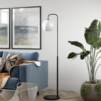 Harrison Arc Floor Lamp with Glass Shade in Blackened Bronze/White Milk