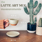Mora Ceramic Latte Art Mug With Saucer - 10.5 oz, Round Bottom For Perfect Pours - Cafe Cups for Cappuccino, Espresso, Coffee, Tea etc - Porcelain Set for Baristas, Great Gift - Light Matcha