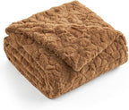 Cozy Bliss Faux Fur Throw Blanket for Couch, Fuzzy Soft Plush Thick Warm Fluffy Reversible Wave Textured Blanket for Sofa Bedroom Living Room, 55 * 70 Inches Brown