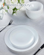 7.5 inch Salad Appetizer Plate Set of 6, Opal Glass Light and Durable Geometric Faceted Small White Plates for Dessert, Kitchen, Dishwasher and Microwave Safe