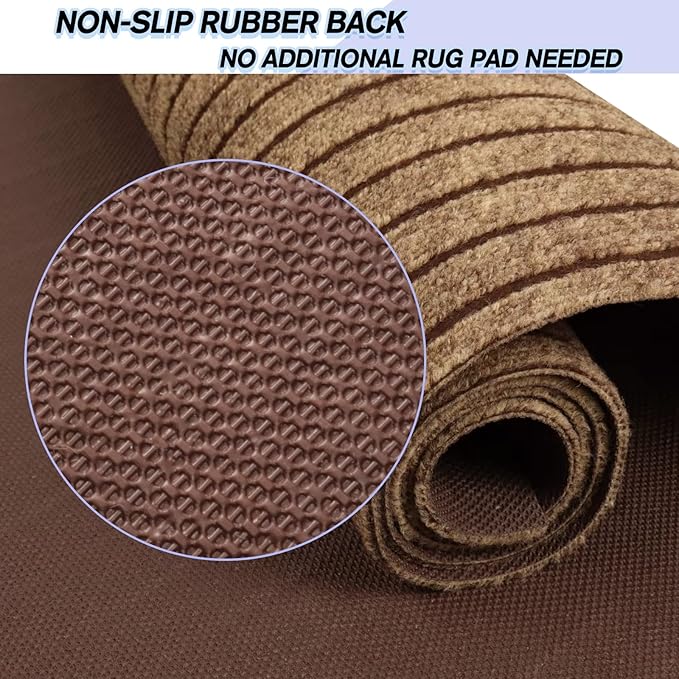 Custom Size Backed Non-Slip Area Rugs Runner, Easy Clean, Waterproof Runner Rugs for Hallway Entryway, Kitchen, Laundry, 4FT x 66FT, Brown Stripe