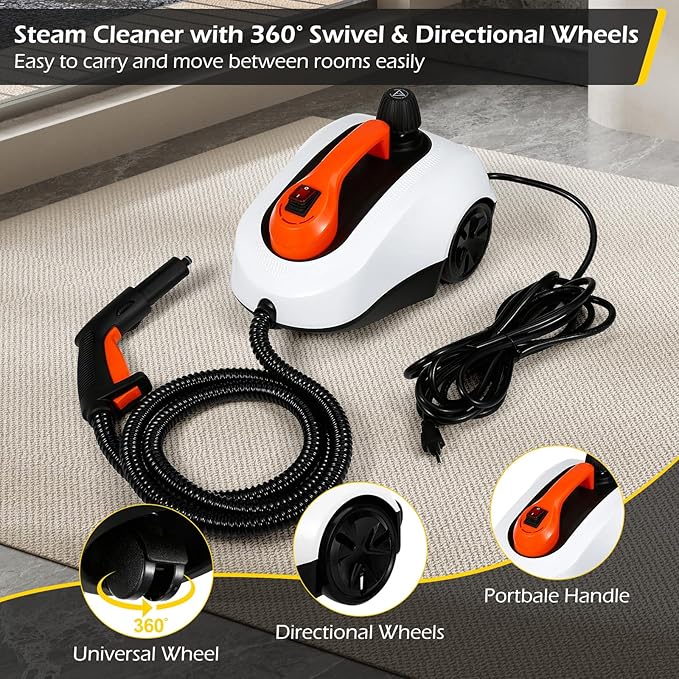 Dyna-Living Steam Cleaner 1800W Steamer for Cleaning 5 Bar Steamer Cleaner for Car Detailing 320°F High Temperature High Pressure Steamer for Carpets Floor with 1.8 L Inner Water Tank