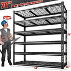 REIBII 3600LBS Garage Shelving 78" H Shelves for Garage Storage Metal Storage Shelves 6 Tier Adjustable Shelving Unit for Basement Warehouse Pantry 48" W X 24" D X 78" H