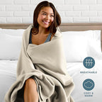 Bare Home Polar Fleece Blanket - Throw - Oyster - Warm & Cozy - Premium Fleece Blanket for Bed, Sofa, Camping, Travel and Cold Nights - Lightweight (Throw, Oyster)