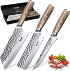 Huusk Kitchen Knife Set 3pcs - Japanese Nakiri Vegetable Knife, Meat Cleaver Boning Knife for Meat Cutting, Hand Forged Butcher Chef Knives Set for Kitchen Home Cooking, Father's Day Gifts for Men