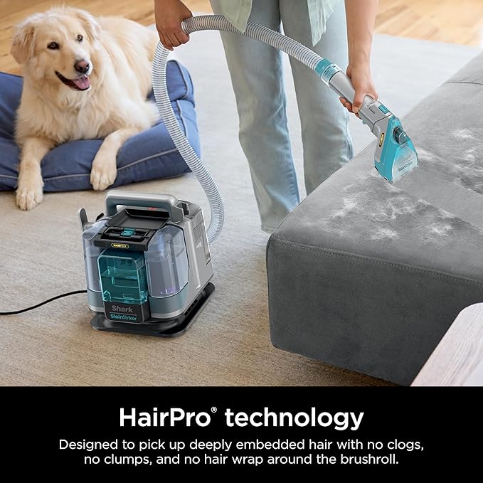 Shark StainStriker HairPro Portable Carpet, Upholstery & Area Rug Cleaner, Self-Cleaning, Stain, Hair & Odor Remover, Perfect for Pets & Car Interiors, 3 Tools & Pet Cleaning Solution, Teal, PX253BRN